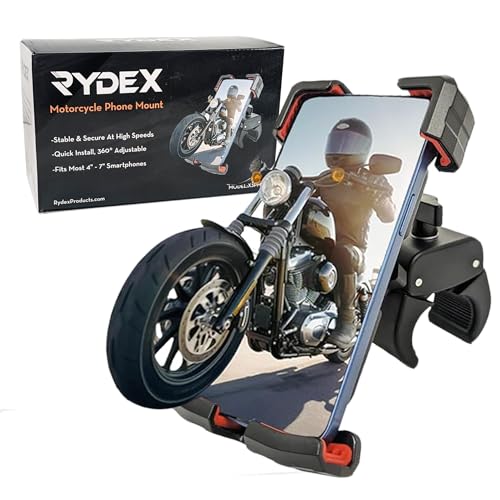 Rydex X3 Motorcycle Handlebar Phone Mount, Anti-Shake and Vibration Proof, Stable & Sturdy Phone Mount, Universal Fit (up to 7"), Compatible with iPhone, Samsung & All Cell Phones