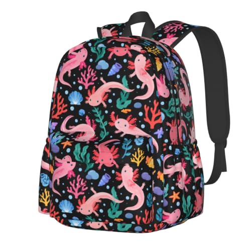 Axolotl Backpack Bookbag Laptop Backpacks Multipurpose Daypack for Boys Girls School Men Women Travel Hiking - color: Axolotl