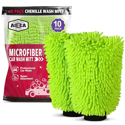 AIDEA Car Wash Mitt Microfiber, 10PK Scratch Free Lint-Free, Premium Chenille Microfiber Mitt Car Wash Brush Cleaning Supplies, Green, Regular Size 7.12''X10.14'' - color: Green, size: 10PK-7.12''X10.14''