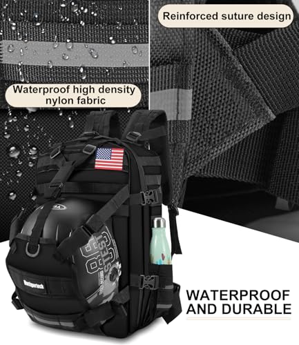 Motorcycle Cycling Helmet Backpack, Large Capacity Waterproof Helmet Holder, Storage Bag Hiking Backpack - color: Black-flag
