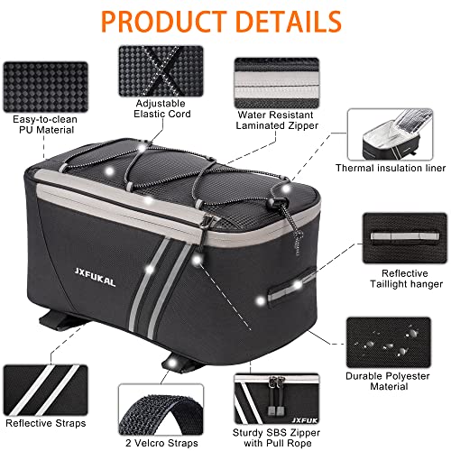 JXFUKAL Rear Bike Rack Bag with Rain Cover, 7L/9L/10L/12L Waterproof Bicycle Ebike Saddle Bag Cycling Pannier Trunk Carrier with Reflector & Adjustable Cord for Commuter Travel Outdoor - style: With Insulation Inner- 9l