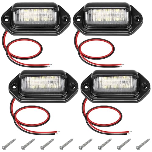 ecocstm 4 PCS White LED License Plate Light, 6-SMD Waterproof Tag Lights, 12V-24V DC Lamp Taillight, Step Courtesy Light Dome Cargo Lights for Truck SUV Van RV Trailer - color: 4 PCS
