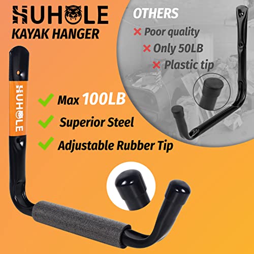 HUHOLE 4 Pack 13.6 Inch Jumbo Garage Storage Hooks | Wall Mount Hangers with 70 lb Capacity for Kayak, Ladders, Canoes, Snowboards, Folding Chairs, Paddleboards and Surfboards - size: 13.6" Ski Board Hanger