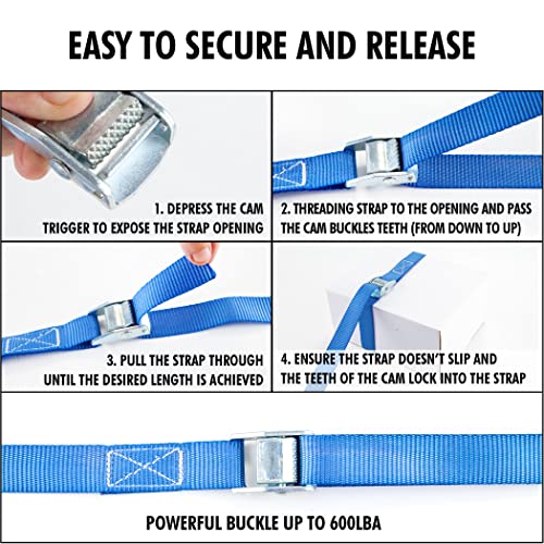 Cartman 1" x 12' Lashing Straps Cargo Tie-Down Strap Up to 600lbs, 6pk in Carry Bag, Blue - color: Blue, size: 6 PK