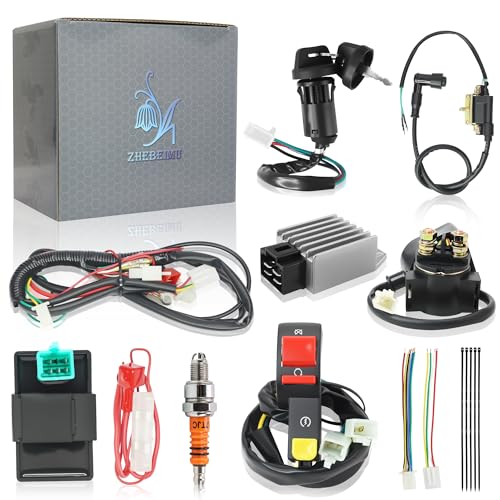 50cc Dirt Bike Wiring Harness Complete Kit with Half Wave Regulator A7TJC Spark Plug for 49cc 50cc 70cc 90cc 110cc 125cc Chinese Dirt Pit Bike with 4-Stroke Engine - style: ZMBWH004YBJ