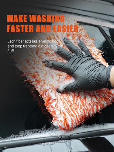 Microfiber Wash Pad, SPTA 3Pcs Ultra Wheel Pad Perfect for Wheels, Grills, and Tight Areas; Proprietary Microfiber Blend; Easily Releases Contaminates Upon Rinsing, 8.5in x 9.8in, Black/Orange-MT023B3 - color: 3pcs Ultra Wheel Mitt