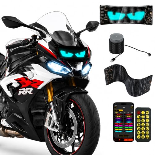 Devil Eyes Light for Motorcycle Windshield, 7''x3'' Flexible Animated LED Eyes, Bluetooth APP & Remote Control Custom Text Pattern Dynamic LED Sign for Car Taxi Sedan SUV