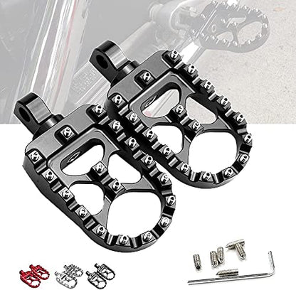 StarknightMT CNC Wide Fat Footpegs 360° Roating MX Foot Pegs Chopper Bobber Style Compatible with Dyna Fatboy Sportster Iron 883 (Black) - color: Black