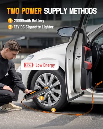 NEVERLAND Tire Inflator Portable Air Compressor - with 20000mAh Battery, 150 PSI Air Pump For Car Tires, 12V DC Electric Bike Tire Pump with Pressure Gauge LED Light for Car, Bicycle, Motorcycle, Ball