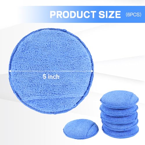 Hovom 6PCS Microfiber Wax Applicator, 5" Round Applicator Pads, Soft Automotive Waxing Foam Pads, Buffing Pads for Car Cleaning, Polishing and Detailing, Reusable Car Wash Sponge (Blue) - color: Blue
