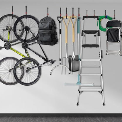 6 Pack Garage Hooks Heavy Duty, 5.51 Inch Easy to Install Steel Ladder Storage Hooks, Wall Mount Organizer with EVA Pads for Kayaks, Bikes, Chairs, Tools