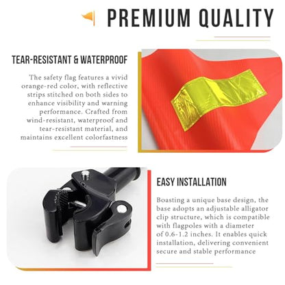 Orange Safety Flag with Reflective Strip and 5.3 Feet Retractable Pole, Orange Warning Flags Suitable for Mobility Scooter, Rollators and Wheelchairs, Set with Pole and Mount for Safety