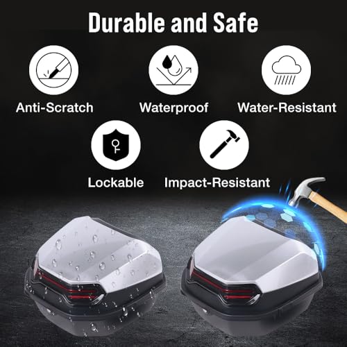 Japard Motorcycle Top Case 42L Daily Rear Tail Box Trunk, Lockable Storage Carrier, Waterproof Universal Mounting for Helmet Luggage (Silver White) - color: Silver White