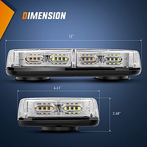 Nilight 2PCS 12 Inch Roof Top Strobe Lights 48LED Hazard Light Emergency Safety Warning LED Flashing Bar Magnetic Mount 12V 24V for Cars Trucks Snow Plows Construction Vehicles - color: Amber Mix White 2Pcs