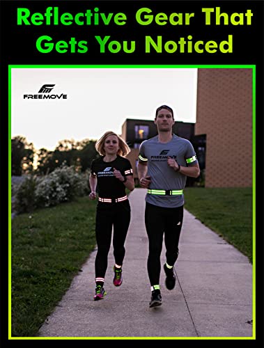 FREEMOVE Reflective SASH with 2 Bands - or - Reflective Runners Waist Belt with 4 Arm Bands > Easy to Put On/Off Reflective Gear for Guaranteed Visibility & Safety for Dog Walking, Running, Cycling - color: Yellow BELT and BANDS