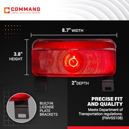 Command Electronics OEM 12V Incandescent RV & Trailer Tail Light with License Plate Bracket - Made in USA - Brake Light with Built-in Reflector - Hardware & Connectors Included | Black Trim (1 Pack) - size: 1 Pack, style: With Plate Holder