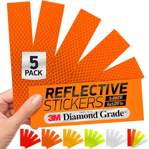 Reflective Stickers | 3M Diamond Grade | Orange | 1.25″ x 6″ | 5-Pack | Reflective Safety Tape for Helmets, Cars, Mailboxes & More - color: Fluorescent Orange