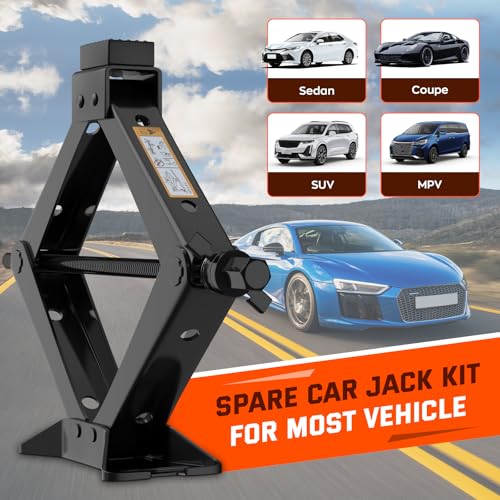 Scissor Jack for Car 3 Ton 6614 LBS, Spare Tire Changing Kit,Portable Tire Jack,Lifting Jack for Car/SUV/MPV - size: 3T with Rubber Top