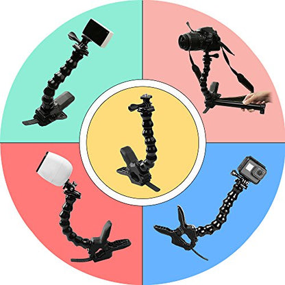 Suptig Jaws Flex Clamp Mount Gooseneck Mount for GoPro Mission Pro Gopro Hero 13 Hero 12 Hero 11 Hero 10 Hero 9 Hero 8 Hero 7 Hero 6 Hero 5 Hero 4 Session Hero 3 Akaso DJI osmo Arlo Action Camera.