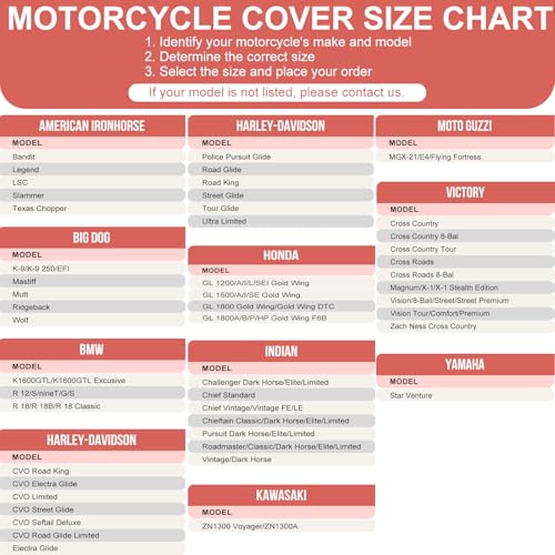 Motorcycle Cover Waterproof Outdoor,116" Heavy Duty 420D Oxford Cloth | Touring Bike Cover Fit for Honda,Yamaha,Harley,Tear-Resistant,Anti-UV,Windproof,3 Pairs Straps,Lock Holes,116"Lx43"Wx55"H