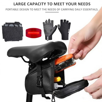 Bike Bag Under Seat – Waterproof Bicycle Saddle Bag with Reflective Strip, Compact Under Seat Bike Pouch for Road & Mountain Bikes (Black-2) - color: Black-2