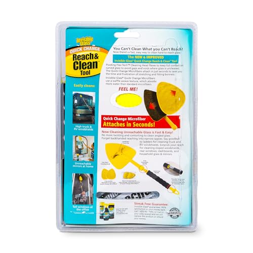Invisible Glass 95160 Reach & Clean Windshield Cleaning Tool and Car Window Cleaner Tool for Interior and Exterior Auto Glass, Trucks, SUVs, RVs and Home Windows with 2 Microfiber Pads and Storage Bag - size: 1 Count (Pack of 1)