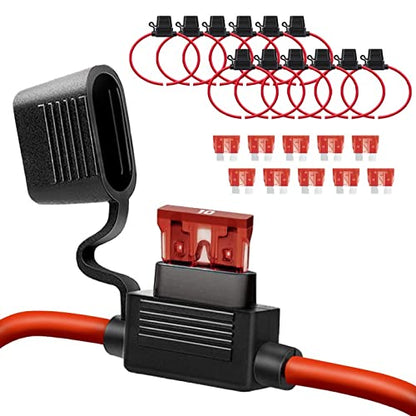 10 Pack 16 AWG Inline Fuse Holder - 12 Volts Fuse Holder for 10A Blade Fuse - size: 16 AWG