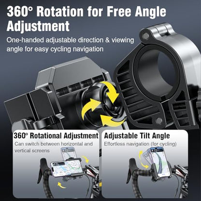 Bike Phone Holder- Motorcycle Phone Mount with 360° Rotation, Handlebar Mount for Bicycle, E-Bike, E-Scooter, Dirt Bike Accessories for iPhone, Fits 4.7-7.2 inch Smartphones