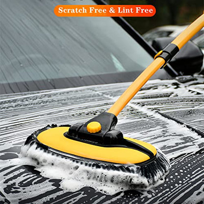 MVEQRRN Upgrade Car Wash Brush Mop with Long Handle,Microfiber Mitt Car Cleaning Supplies Kit Car Wash Kit Tools Accessories - color: Yellow-002
