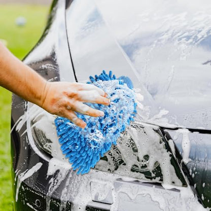 1 Pack 2 Blue Car Wash Mitt Microfiber, Deluxe Scratch Free Microfiber Wash Mitt ,9 Inches X 5.5 Inches Car Washing Care Cleaning Kit. - color: Blue