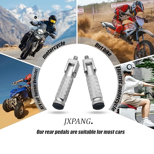Universal Motorcycle Bicycle Folding Passenger Foot Pegs M8 Rearsets Rear Set Footrests Footpeg Foot Rest Peg Pedals For Bike Install Hole 8mm (Silver) - color: Silver