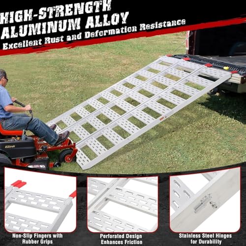 GAOMON Ramps for Pickup Trucks, Aluminum Tri-Fold Motorcycle Powersports Loading Ramps, 1500 LBS Capacity ATV Ramp with Load Straps for ATV/UTV, Lawn Mowers, Tractors, 76" L x 50" W - size: 1500Lbs 76"x50"