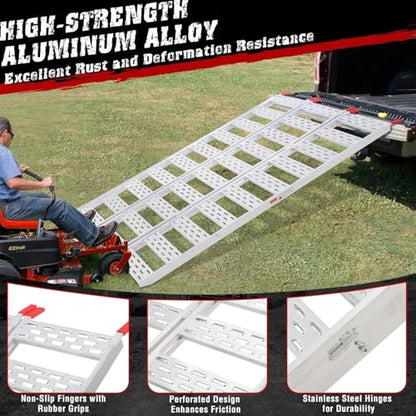 GAOMON Ramps for Pickup Trucks, Aluminum Tri-Fold Motorcycle Powersports Loading Ramps, 1500 LBS Capacity ATV Ramp with Load Straps for ATV/UTV, Lawn Mowers, Tractors, 76" L x 50" W - size: 1500Lbs 76"x50"