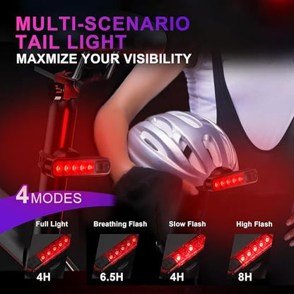 400LM USB Rechargeable Bike Light Set, Front Headlight & Rear Taillight, 5 Lighting Modes, Waterproof Safety Cycling Lights for Road Mountain Bikes, Bike Lighting Parts & Accessories