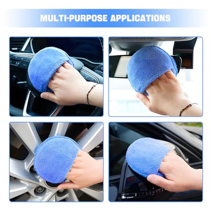 Hovom 6PCS Microfiber Wax Applicator, 5" Round Applicator Pads, Soft Automotive Waxing Foam Pads, Buffing Pads for Car Cleaning, Polishing and Detailing, Reusable Car Wash Sponge (Blue) - color: Blue