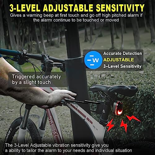 PADONOW Alarm Bike Tail Light: Wireless Remote Bicycle Rear Light USB-C Rechargeable Smart Motion Anti Theft Taillight with Loud Horn Red Led Flashing Lights Waterproof High Lumen Cycling Back Light