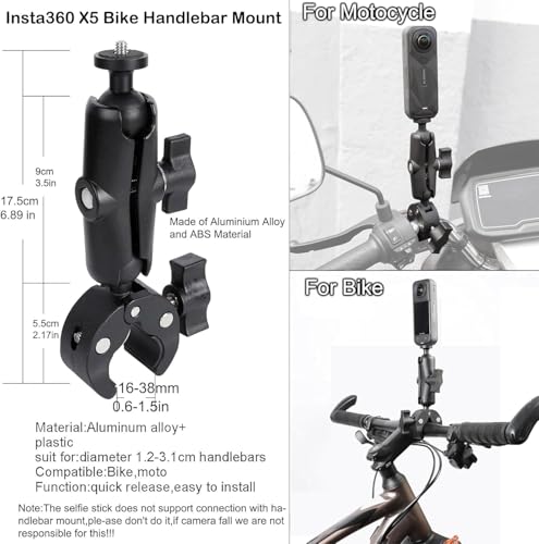 PellKing Camera Motorcycle Mount for Insta360 X5/X4/X3/X2,Double Super Clamp Mount Umbrella clamp Holder for Monitor Bracket Magic Socket Arm with 1/4 Thread for Moto Bike Bicycle Handlebar