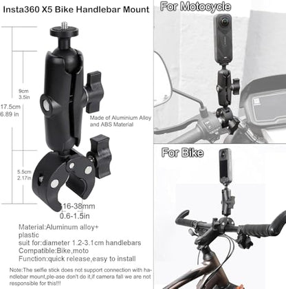 PellKing Camera Motorcycle Mount for Insta360 X5/X4/X3/X2,Double Super Clamp Mount Umbrella clamp Holder for Monitor Bracket Magic Socket Arm with 1/4 Thread for Moto Bike Bicycle Handlebar