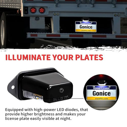 Gonice Super-Bright LED License Plate Light - 6-SMD Universal Fit for Truck Trailer Van RV SUV Boat - Under Hood Light - DOT Compliant, 12V-24V DC Waterproof - color: Black