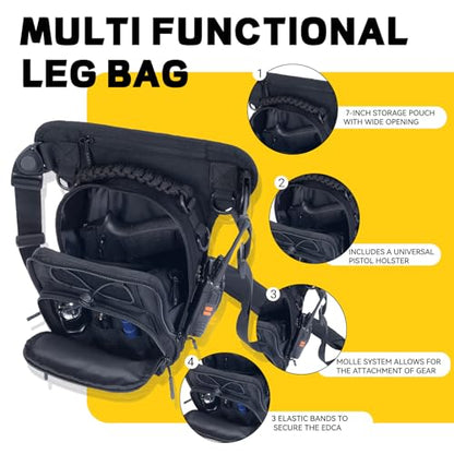 Tactical Drop Leg Bag with Concealed Carry Holster Motorcycle Thigh Pouch for Outdoor, Hiking & EDC Gear, Black - color: Black