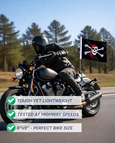 AGAS One Eyed Jack Pirate Motorcycle Flag 6x9 inch - Double-Sided Printed 2-Ply Durable Knitted Polyester - 0.75 inch Sleeve- Fits on 3/8" Mount Pole - color: One Eyed Jack