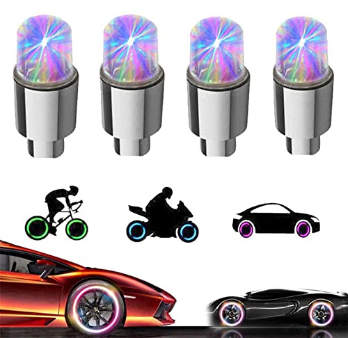 4 Pack LED Valve Stem Caps Lights for Car Tires Wheel Assemblies Light up Air Neon Bicycle Motorcycle Tyre Bike Truck Golf Cart for Kids Men Women(Colorful) - color: 4--Colorful