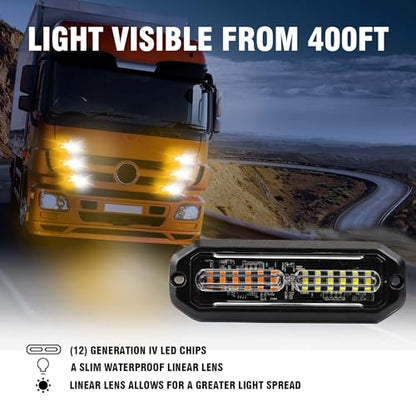 WINECO 8PCS LED Strobe Lights 12V Sync Feature Amber White 12LED Emergency Hazard Warning Lights with Strobe Controller for Trucks Vehicles ATV RV Cars Van - color: AMBER/WHITE