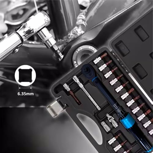 1/4-Inch Drive Click Torque Wrench Set, 44.3~221.3 IN.LB/5-25 N.m, ±3% Accuracy, 72-Tooth Dual Range Scales Adjustable Torque Wrench for Car Repair, Bike, Motorcycle