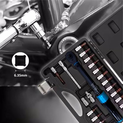 1/4-Inch Drive Click Torque Wrench Set, 44.3~221.3 IN.LB/5-25 N.m, ±3% Accuracy, 72-Tooth Dual Range Scales Adjustable Torque Wrench for Car Repair, Bike, Motorcycle