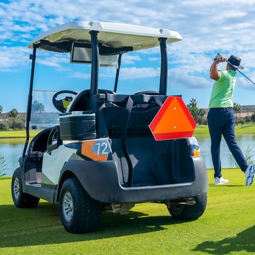2-Pack Slow Moving Vehicle Signs with Mounting Brackets – 16”x14” Reflective Aluminum SMV Triangle for Golf Carts, Tractors & UTVs – DOT Compliant, Rust-Proof (Red/Orange)