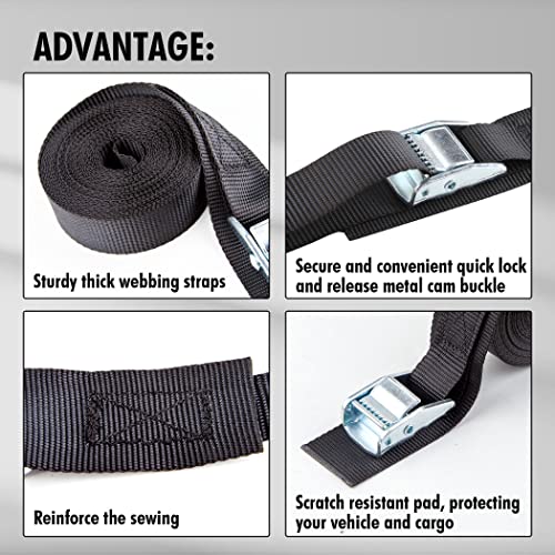 Cartman 1" x 15'Lashing Straps with Adjustable Cam Buckle Cargo Tie Down with Protective Pad, 8 Pack, Black - color: Black, size: 8 PK