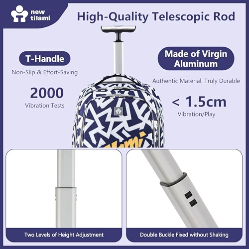 NEW TILAMI 20" Rolling Backpack for Teens Adults, Climbing Stairs Waterproof Backpack with Wheels for School Business Trave Camping with Laptop Compartment, Fit 17 Inch Laptop, Blue - White Doodle - color: Blue - White Doodle