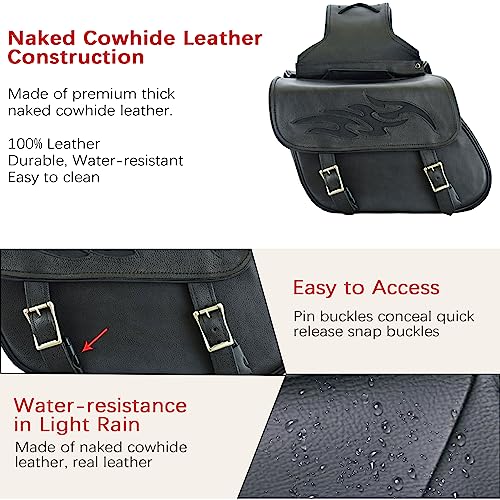 Dream Apparel Naked Cowhide Leather Motorcycle Saddle Bags Throw Over Saddlebags, Motorcycle Side Bags for Honda Shadow Sportster Softail Dyna V-star (Black, No Studs)