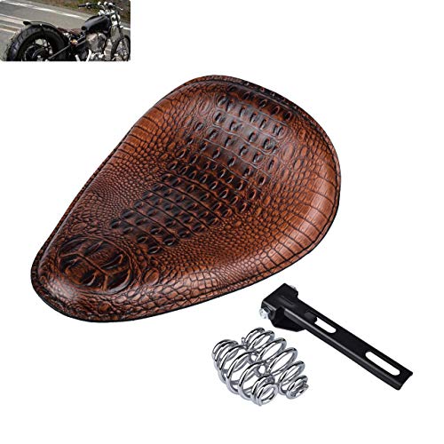 Universal Motorcycle Crocodile Leather Saddle Solo Seat Cushion Spring for Honda/Yamaha/Kawasaki/Suzuki/Bobber/Chopper (Brown) - color: Brown